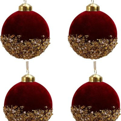 Christmas Decorations Burgundy Flocking Glass Ball Christmas