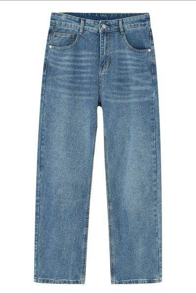 Straight Leg Jeans with Pockets for All-Day Comfort