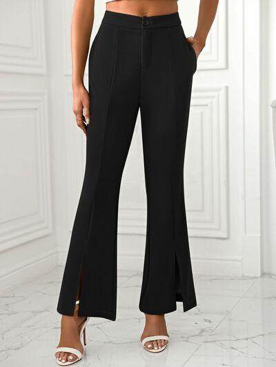 Slit Flare Pants with Pockets for Stylish Comfort