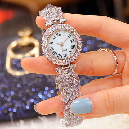 Fashionable Roman-Style Diamond-Encrusted Womens Watch