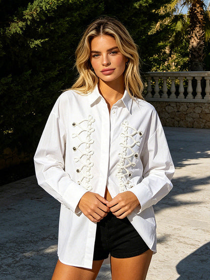 Long-Sleeve Shirt With Decorative Braided Knot Buttons