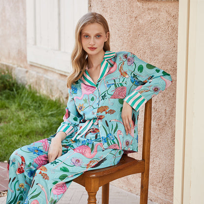 Ice Silk Pajamas Women's Long Sleeve Outerwear Homewear Suit