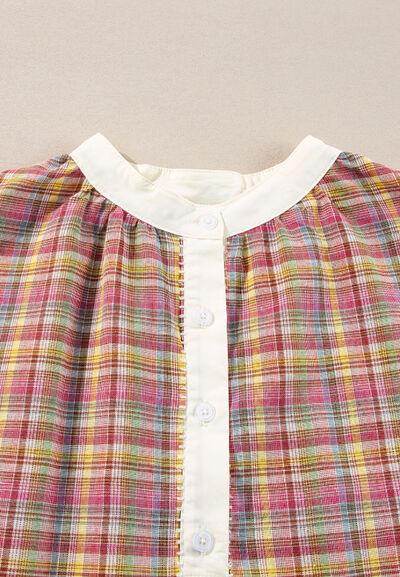 Multi-Color Plaid Round Neck Long Sleeve Blouse for Women