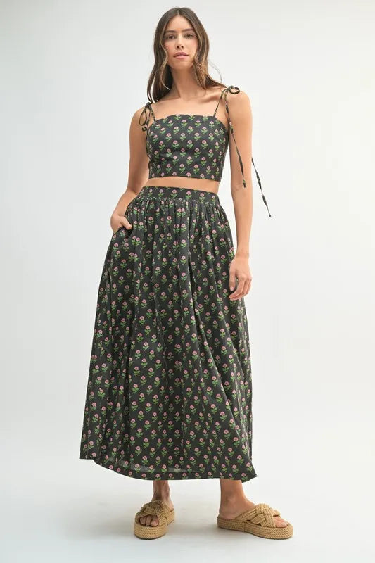 MABLE Floral Crop Top and Skirt Set