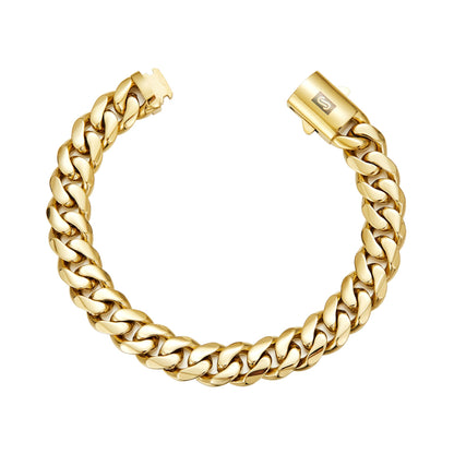 Vacuum-plated Gold Stainless Steel Titanium Bracelet With A Smooth Buckle Mens Cuban-link Chain Jewelry