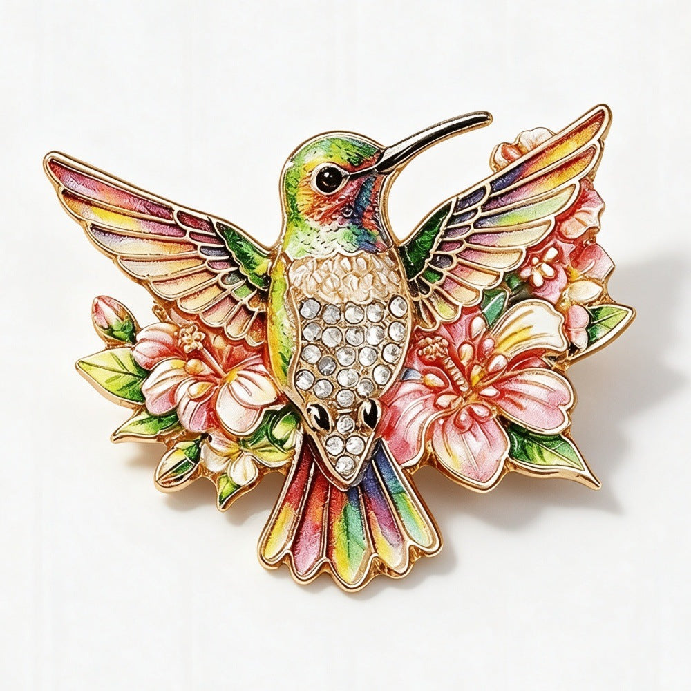 Retro Bird And Floral Enamel Brooch Subtly Luxurious For The Commute