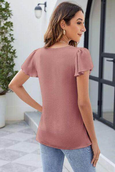Frill Square Neck Flutter Sleeve Blouse in Polyester