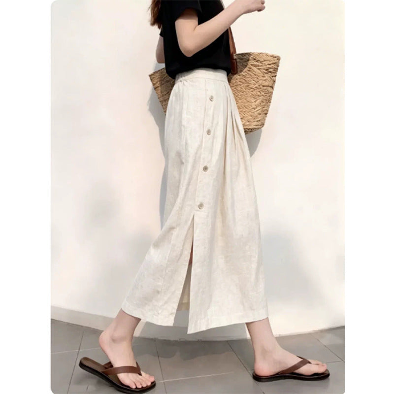 Summer Linen Breasted Skirt For Women