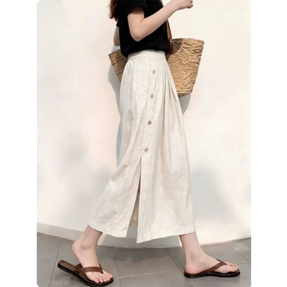 Summer Linen Breasted Skirt For Women