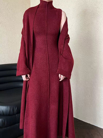 Laid-back Long Knit Cardigan And Sweater Set