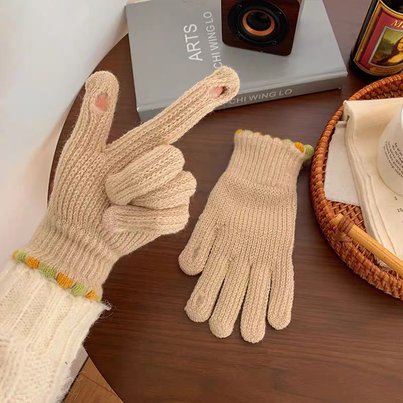 Winter Fingerless Knitted Gloves Touchscreen Warm Windproof