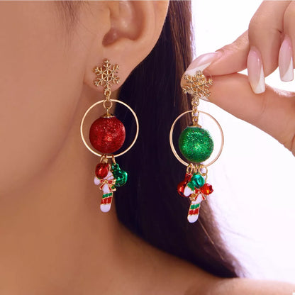 Christmas Snowflake Dangle Earrings with Colorful Beads