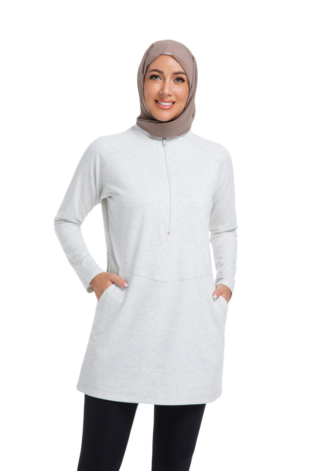 Womens Solid-color Long-sleeve Zip-up Hoodie
