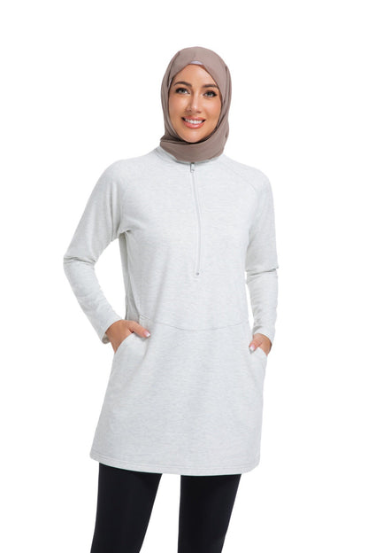 Womens Solid-color Long-sleeve Zip-up Hoodie