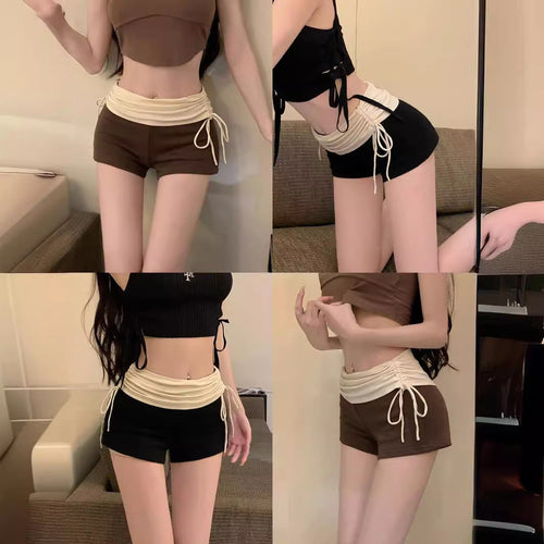 Pleated High Waist Drawstring Casual Shorts