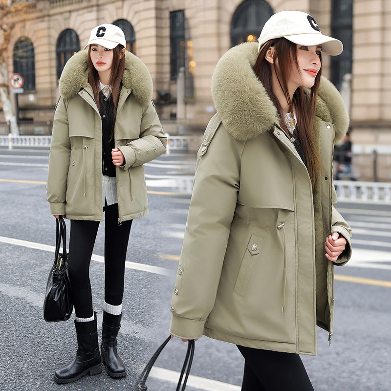 Fleece-lined Thickened Cotton Clothing Female Large Fur Collar Quilted Jacket