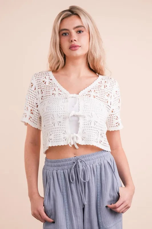 VERY J Front Tie Crochet Crop Top