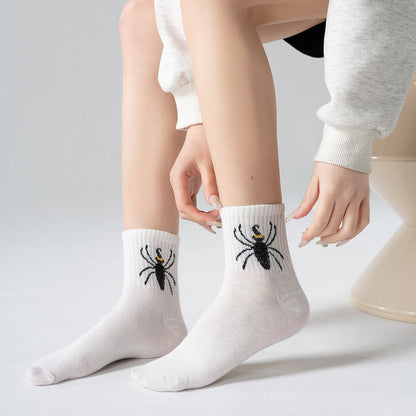 Cute Ghost Mid-Calf Halloween Socks With Pumpkin Print For Women