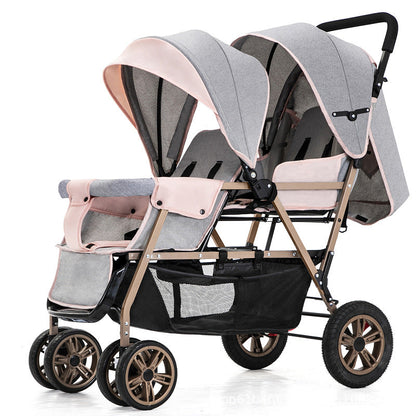 High-carbon Steel Lightweight Foldable Double Stroller