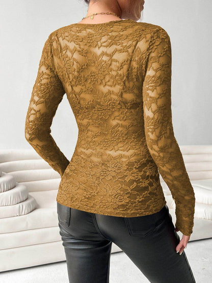 V-Neck Long Sleeve Lace Top for Women in Various Sizes