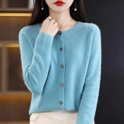 Andy Velvet Osmanthus Knit Round-Neck Cardigan