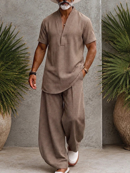 Plaid Top Shirt And Casual Pants Set