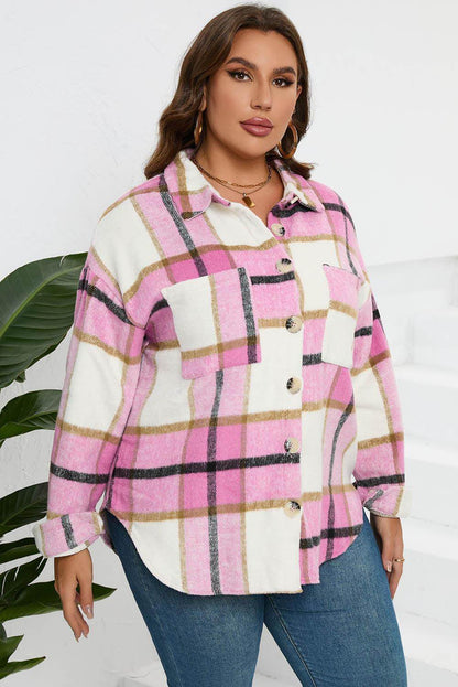 Plaid Button Up Dropped Shoulder Jacket for Women Stylish