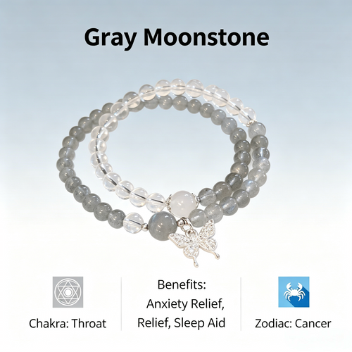 Gray Moonstone Throat Chakra Bracelet - Anxiety Relief & Sleep Aid