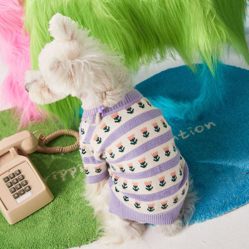 Purple Flower Pet Dog Sweater Cardigan