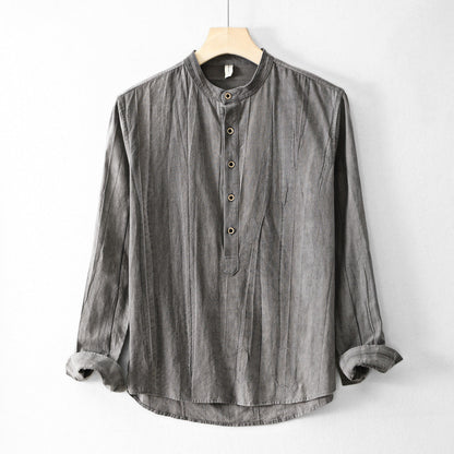 New Mens Ramie Minimalist Casual Shirt