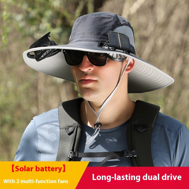 Removable Solar Recharge Fan Embedded Big Brim Hat