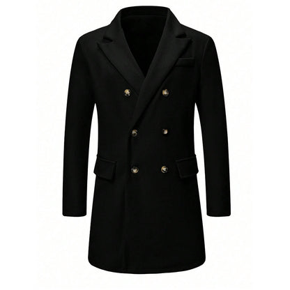 Men's Solid-color Casual Double-breasted Wool Coat