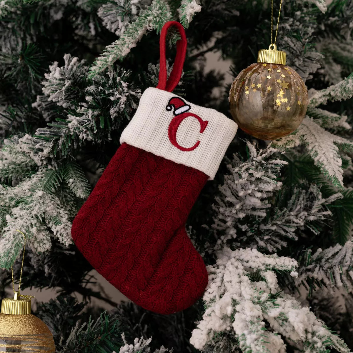 Cable-Knit Contrast Christmas Stockings
