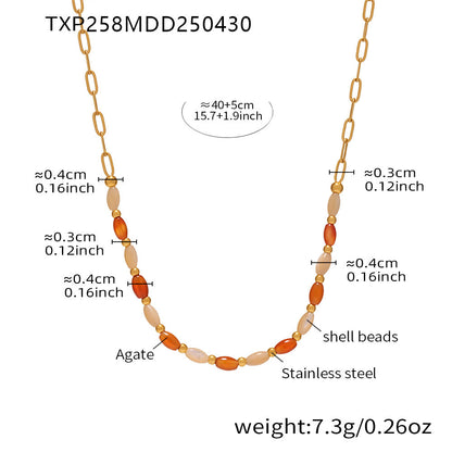Natural Agate Shell Bead Necklace Stainless Steel