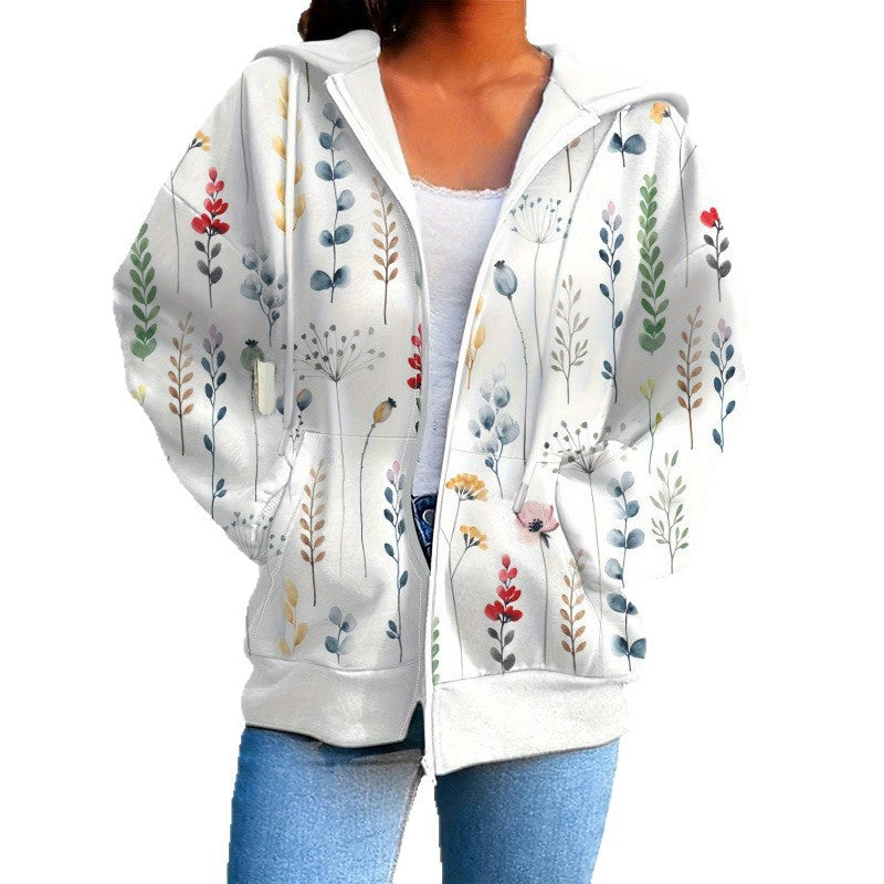 Long Sleeved Zipper Women's Hooded Sweatshirt American Santa Claus Jacket Personalized Denim Print Spring & Fall New Top