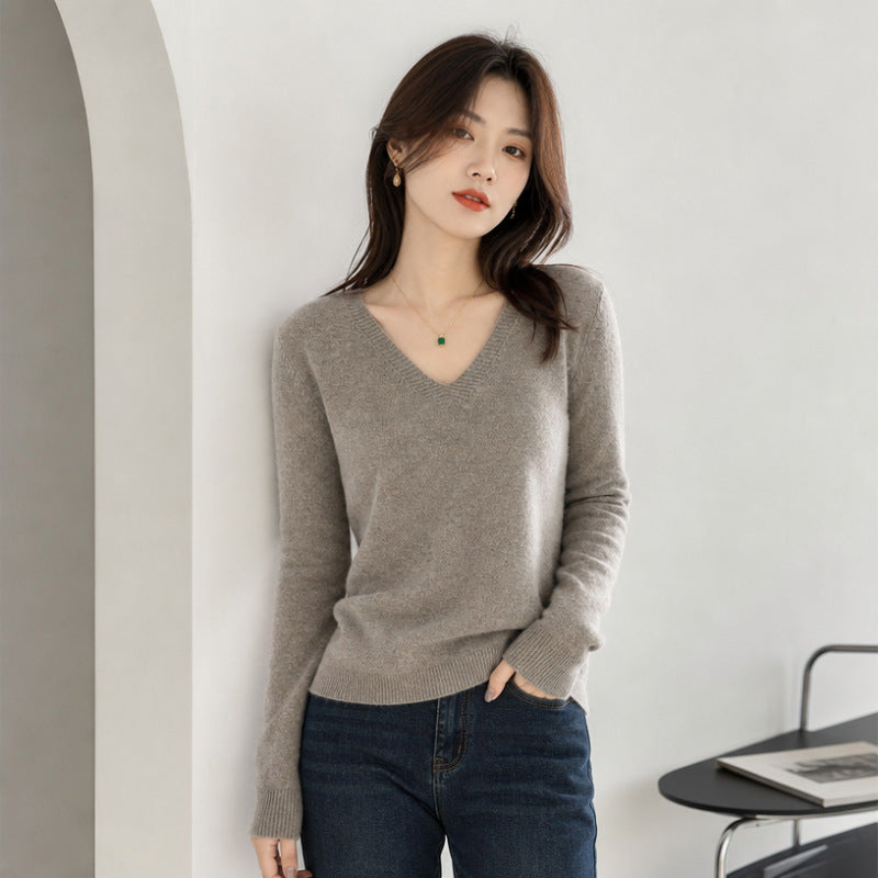 Women's V-neck Long-sleeve Pullover Knit Sweater