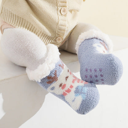 Children Christmas Lamb Velvet Coral Velvet Floor Socks
