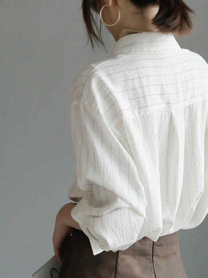 Two-button Design Striped Cardigan Shirt Loose Top