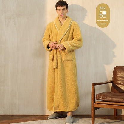 Autumn And Winter Thickened Cotton Velvet Nightgown Men's Winter Plus-sized Plus Size Light Luxury Couple Bathrobe Women's Extended Pajamas