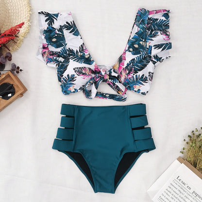 High Waist Bikini Ruffle Swimwear Women Print Sexy Swimsuits