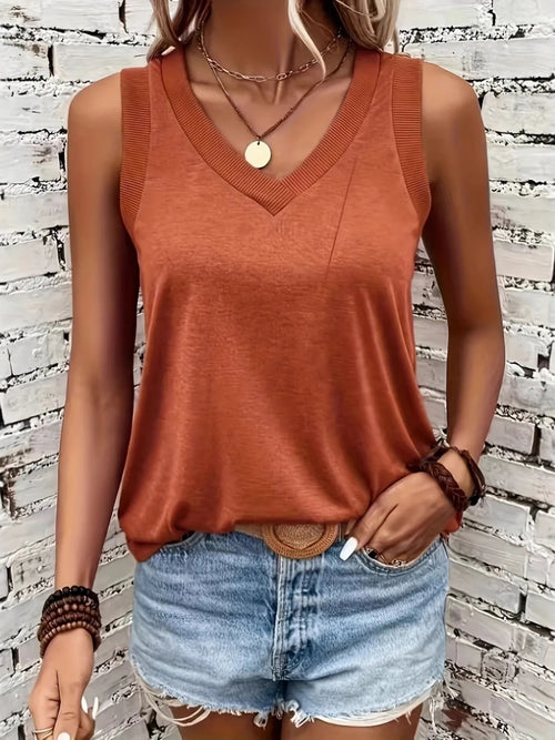 Breathable V-Neck Ribbed-Band Tank Top