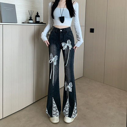 Lace Bow Denim Jeans For Women