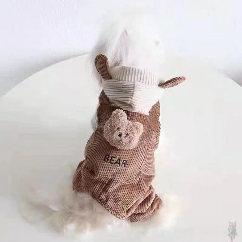 Pet Dog Fleece-lined Thick Style Milk Coffee Bear Four-legged Overalls
