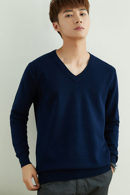 Mens Loose-Fit V-Neck Sweater Thick And Warm Knitted Top