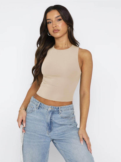 Round Neck Cropped Tank for Women in Soft Stretch Fabric