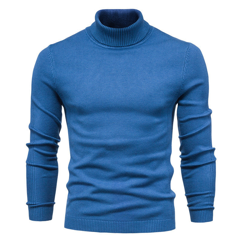 Winter Turtleneck Sweater Fashion Slim Fit Solid Color Pullover Knitted Top Men's Clothing