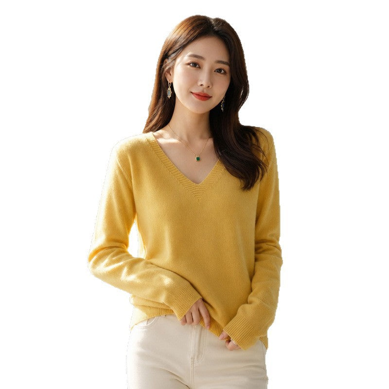 Women's V-neck Long-sleeve Pullover Knit Sweater