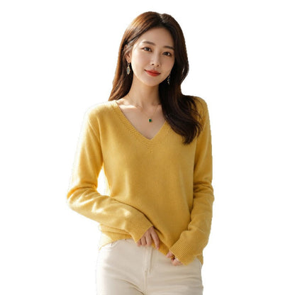 Women's V-neck Long-sleeve Pullover Knit Sweater