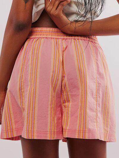 Striped Elastic Waist Shorts with Pockets for Comfort