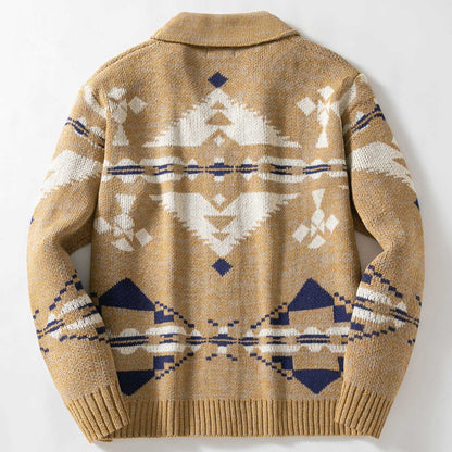 Mens Ethnic-style Loose-fit Sweater Coat With A Collar